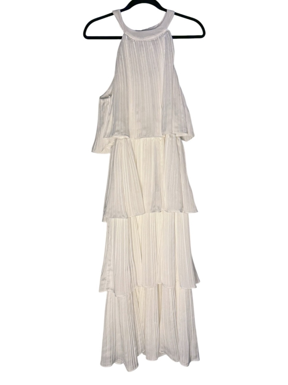 Size L Lulus Tier and Far White Tiered Pleated Halter Midi Dress - Picture 5 of 10